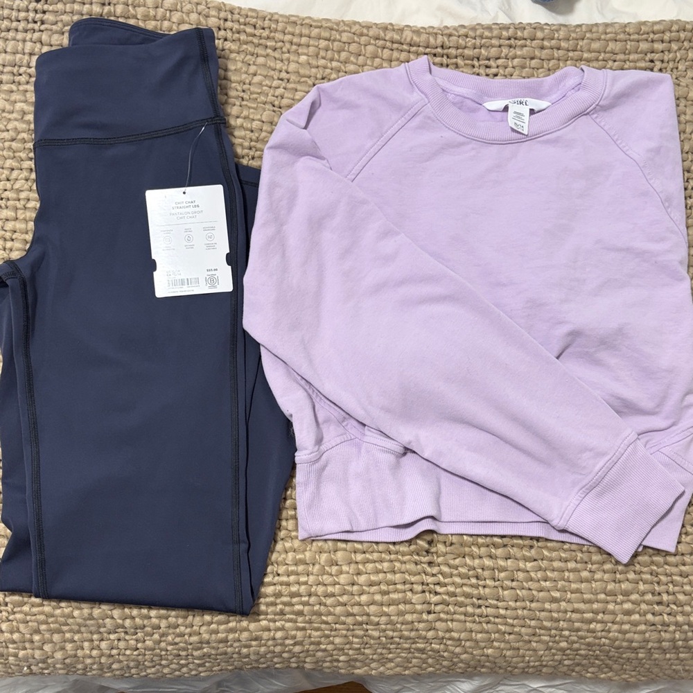 Athleta Girl Lavender Sweatshirt & Navy Leggings Set Size 14 NWT Bundle
